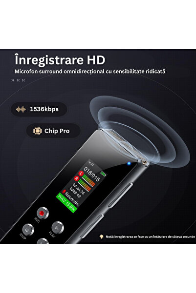 Velixo Επαγγελματική συσκευή εγγραφής φωνής, έγχρωμη οθόνη, 128GB, MP3/WAV, μείωση θορύβου, ενεργοποίηση φωνής, USB-C