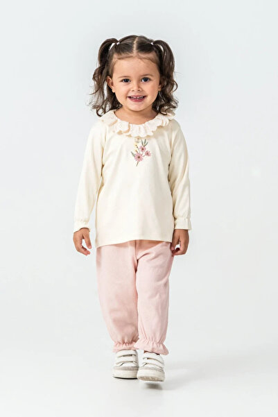 MİNİBORN 3-Piece Baby Girl Set with Lace Collar Detail