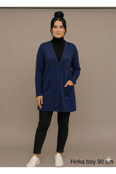 BAGİSTA BUTİK Season's Favorite Long Cardigan with Rescue Pockets and Buttons (90 cm)