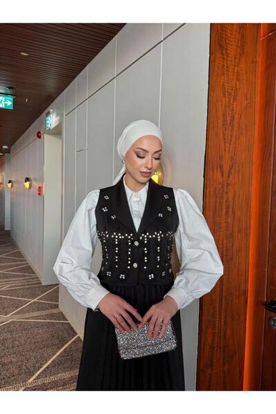 QASHE Stone Embroidered Y Vest Set Set