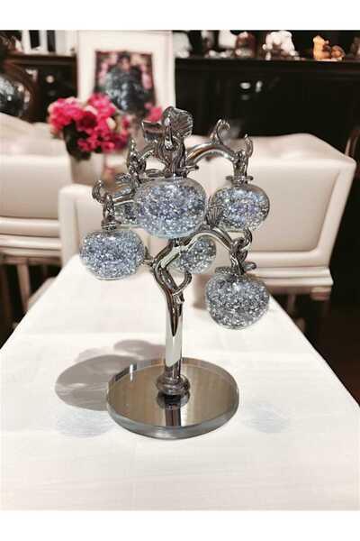 Mia Premium Kristal Dekoratif Silver Ağaç Cam Elma İçi Taşlı