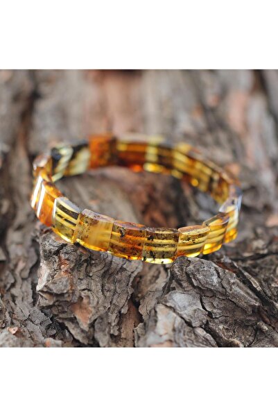 Taş Sandığı Kare Kesim Baltık Kehribar Bileklik – Doğal Gerçek Kehribar (Elas...