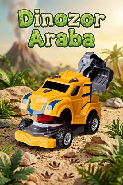 craftivio Dinozor Dönüşen Araba Çarpınca Açılan Robot Kamyon Sürtmeli Oyuncak İş Makinesi Sarı