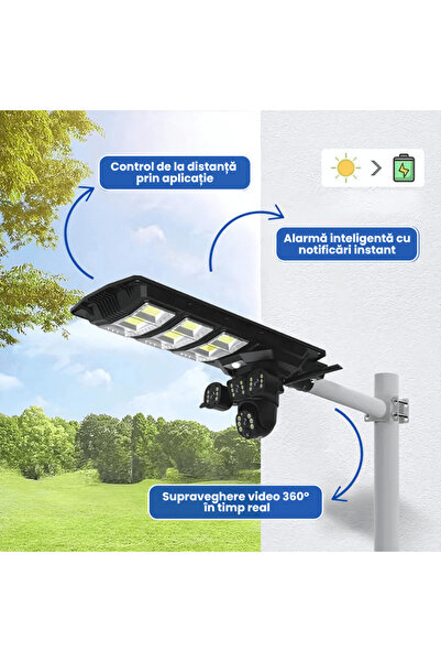OferteTop Solar Lamp with 3 Camera Video Surveillance, Alarm and App Control