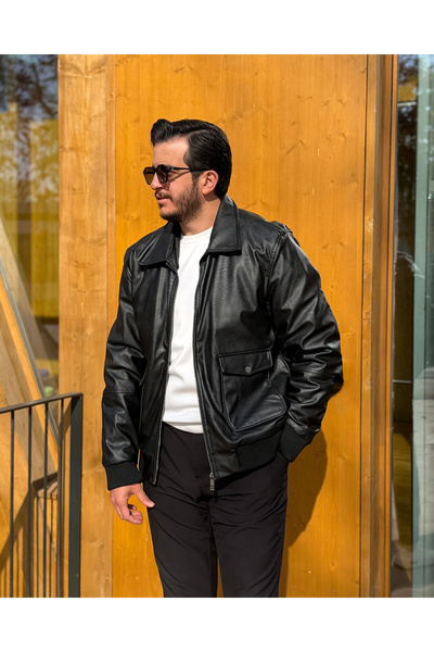 Avni Ceylan Fur Collar Modern Men's Leather Coat