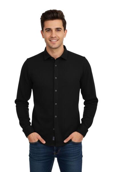 ADVANTE Men's Winter Silim Fit Ribbed Knit Woven Shirt Bgl-St04935