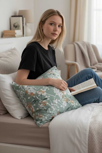 Ercahome tekstil Ranforce Fabric Floral Pattern Sage Double Pillowcase