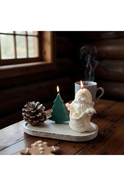 craftbaskitasarim شمعة سانتا كلوز، شموع شجرة الصنوبر، مع لوحة سيراميك