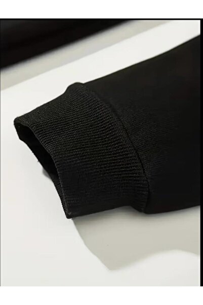 SELENA BUTİK Unisex Crew Neck Plain Black Sweatshirt