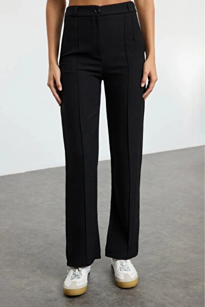 ALPACO Women's high waist ribbed imported crepe pants