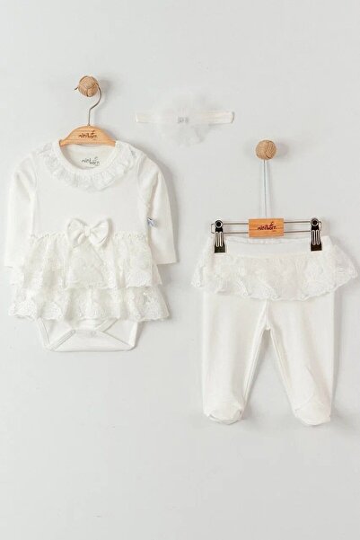 MİNİBORN Cotton Lace Detailed 2-Piece Baby Girl Set