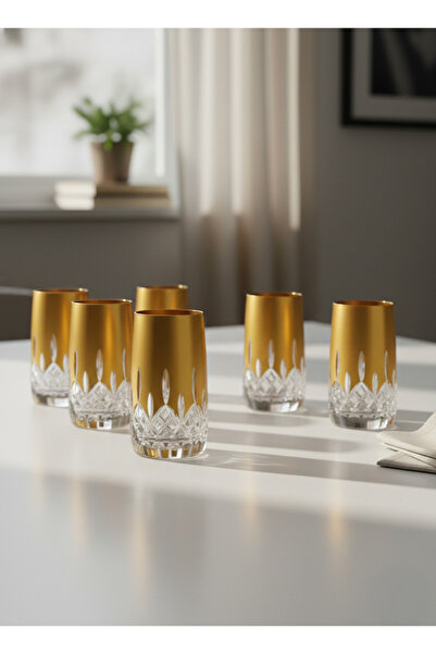 Elista Bohemia kristal kahve yanı su bardağı Altın Yaldızlı 150 cc 6 adet