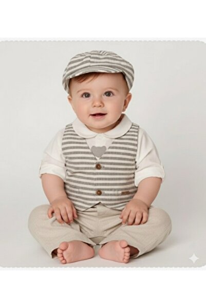 MİNİBORN Cotton Striped Vest Set Piece Baby Boy Set