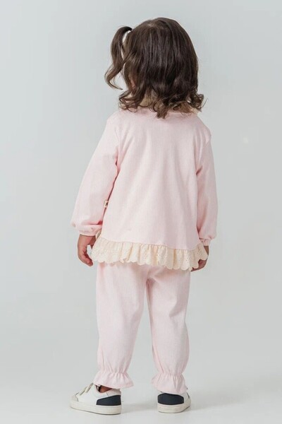 MİNİBORN 3-Piece Baby Girl Set with Lace Collar Detail