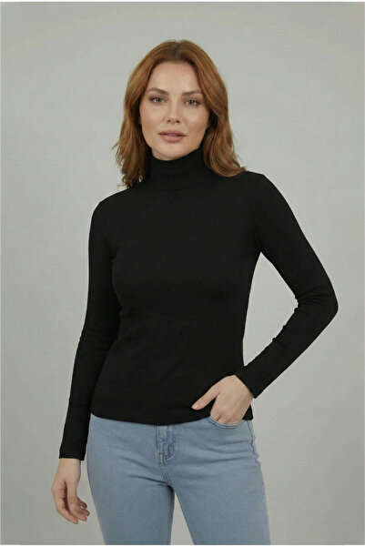 FATELLA Women's Stretch Fabric Flexible Half Fisherman Long Sleeve Black Badi