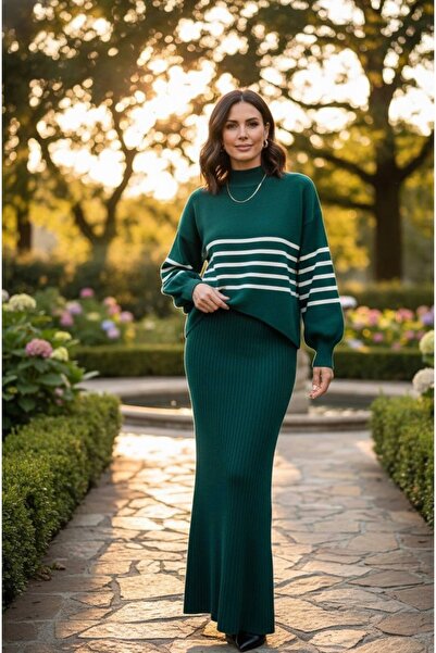 YusGos Women's Transverse Thin Striped Pattern Sweater Dress