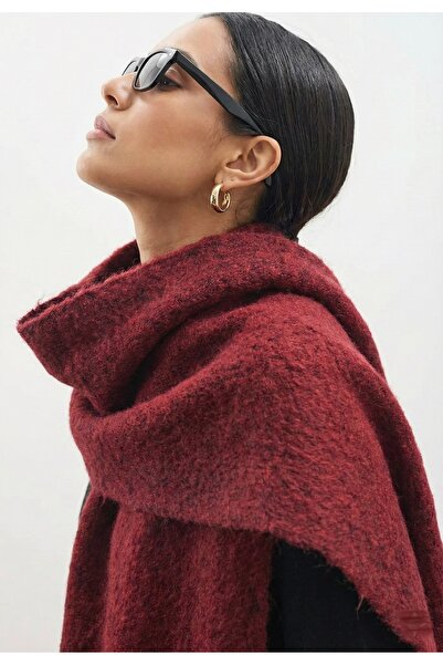 Köstebek Burgundy Soft Textured Tasseled Oversized Shawl Scarf
