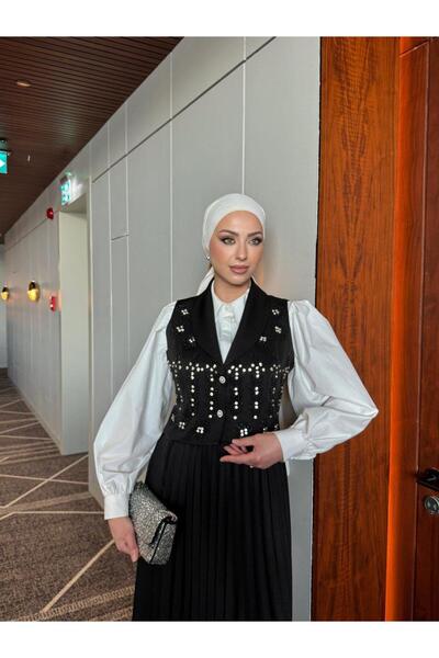 QASHE Stone Embroidered Y Vest Set Set