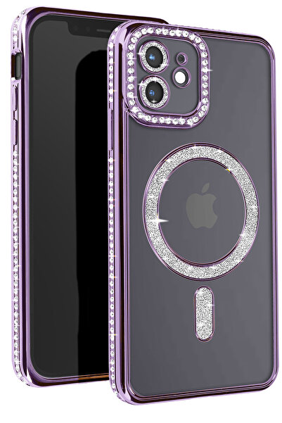 Nezih Case Apple iPhone 11 Uyumlu Taşlı Magsafe Şarj Özellikli Kamera Korumal...
