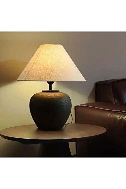 GENERAL White Fabric Shade Table Lamp with Black Ceramic Base - E27 LED