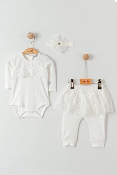 MİNİBORN Lace Detailed High Quality Cotton 2-Piece Baby Girl Set