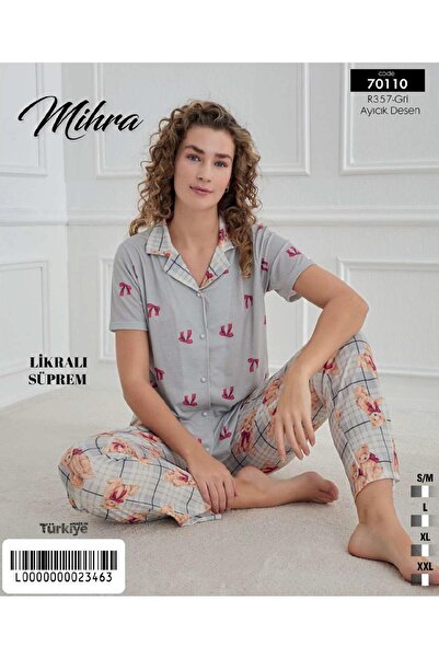 Mihra Stretch Fabric Super Buttoned Short Sleeve Bottom Long Pjt2501 Pajama Set