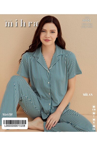 Mihra Мілан Alt Довгий Принтований На кнопках PJT0401 Піжамний Комплект