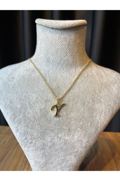 Mos Tespih قلادة بحرف Y مطلية بالذهب مقاومة للصدأ