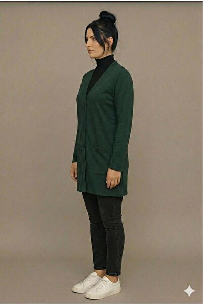 BAGİSTA BUTİK Season's Favorite Long Cardigan with Rescue Pockets and Buttons (90 cm)