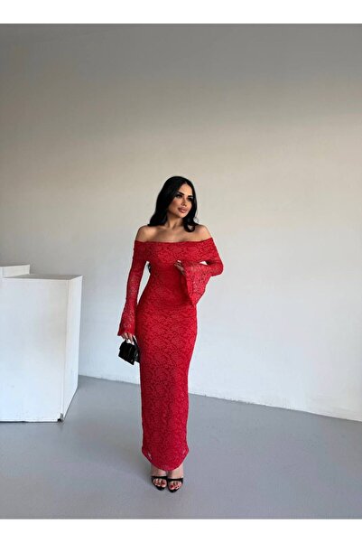 sajarsln Madonna Carmen Neckline Lace Lycra Premium Maxi Length Dress