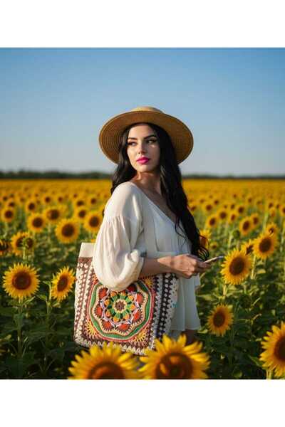 NEXT LİFE STORE El Örgüsü Astarlı Ve Çıtçıt Kapamalı Mandala Kadın Kol Omuz Ç...