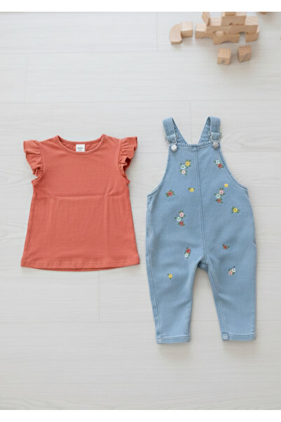 EYMİRGİYİM Floral 2-Piece Salopet Jumpsuit for Baby Girls, Children 6-9 Months, 9-12 Months, 12-18 Months, 18-24 Months