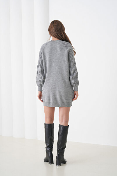 MAMAYAGA Women's Long Sleeves Self-Textured Crew Neck Tunic Oversized Stylish Winter Knitwear Plus Size Sweater