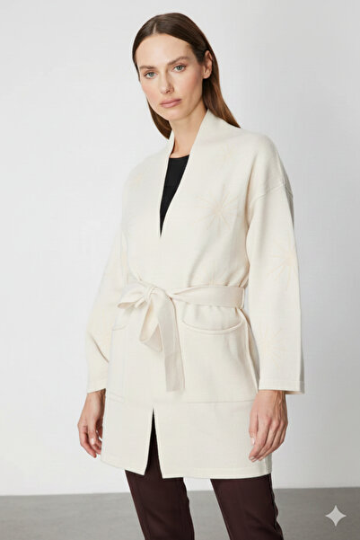 KATREGİYİM On Fashion Buy Belted Stone Embroidered Cardigan
