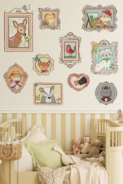WALLHUMAN Masal Galerisi – Hayvan Portre Çerçeve Duvar Sticker Seti | Çocuk O...