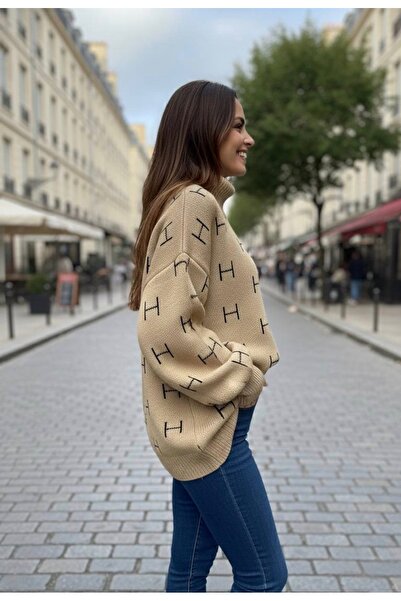 YusGos Women's Half Turtleneck Balloon Sleeve Oversized High Quality Winter Knitwear Sweater