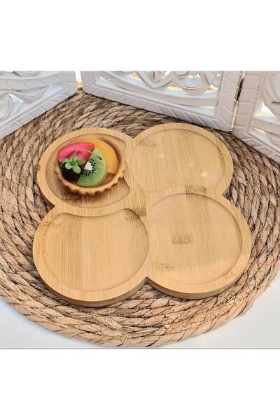 MD HOME Bambu 4 Bölmeli Yuvarlak Sunum ve Servis Tabağı | Doğal Ahşap Çerezli...
