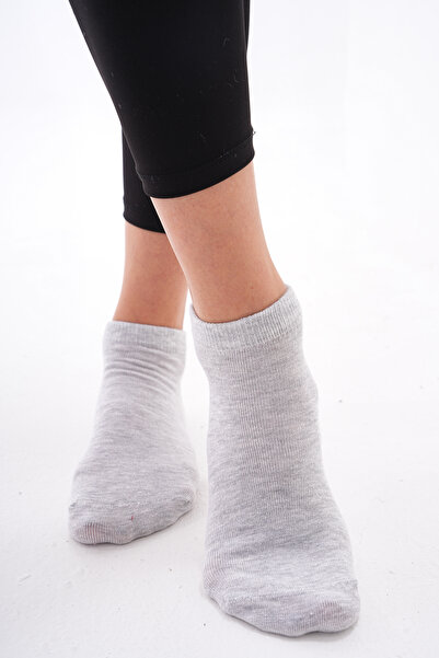The huez 3-Piece Cotton Women's Socks, Soft Plain Booties Socks (Grey)