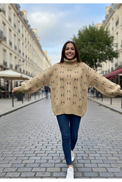 YusGos Women's Half Turtleneck Balloon Sleeve Oversized High Quality Winter Knitwear Sweater