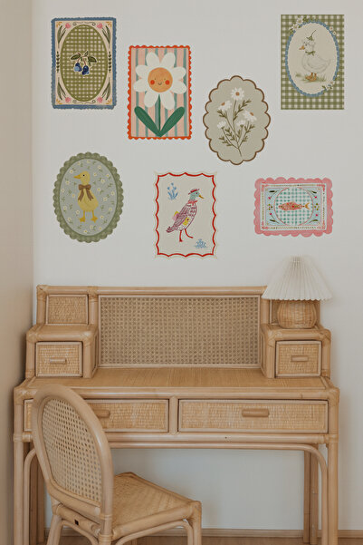 WALLHUMAN Köy Evi Panoları – Pastel Çerçeveli Duvar Sticker Seti | Çocuk Odas...