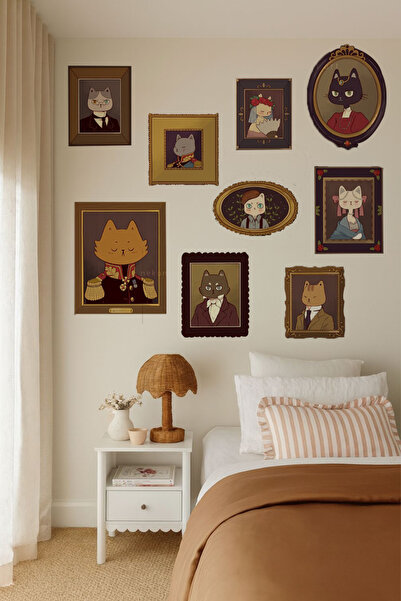 WALLHUMAN Pati Sarayı – Aristokrat Kedi Portreleri Duvar Sticker Seti | Retro...