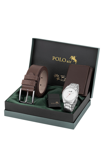 Polo Air Erkek Kol Saati Kemer Mıknatıslı Cüzdan Çakmak Seti Gümüş Renk PL-70...