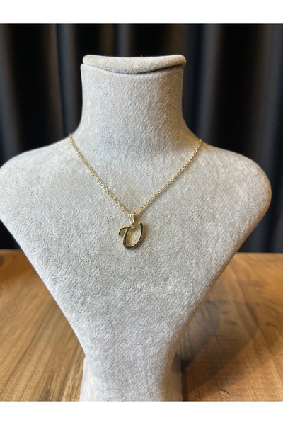 Mos Tespih قلادة بحرف U مطلية بالذهب مقاومة للصدأ