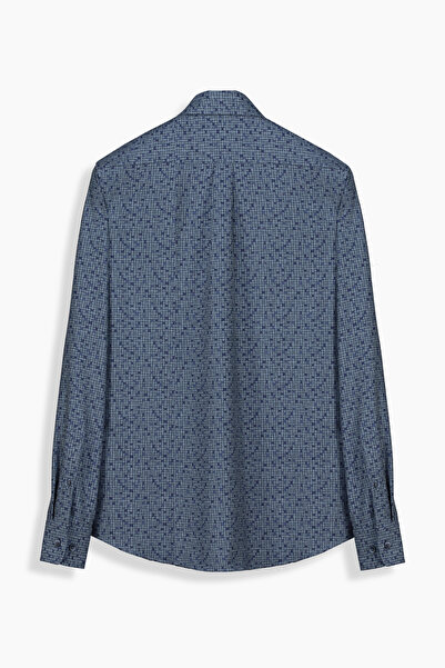 Sarar İNTERVİEW Carina Regular Desenli İndigo Mavi Gömlek