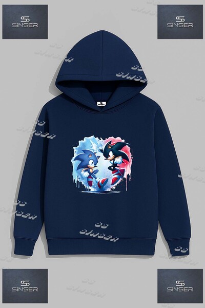 SS SİNSER Hanorac unisex cu imprimeu "SONIC BLACK BLUE 2LI CHARACTER"