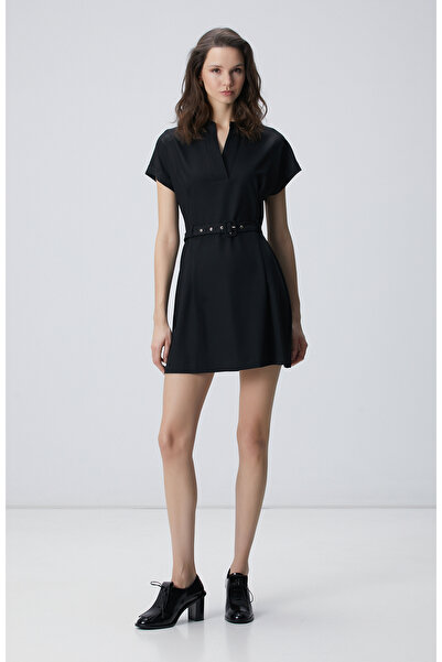 Network Siyah Kemerli Mini Elbise
