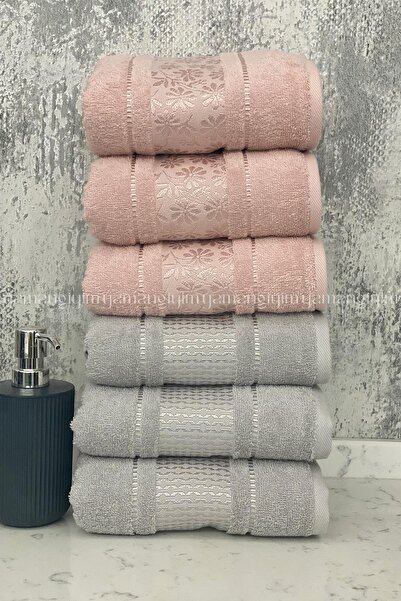 Özdilek منشفة وجه لليدين من بلوسوم 6 قطع-زهري-رمادي