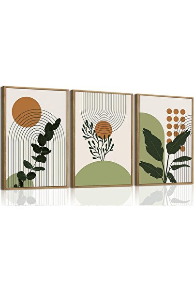 ALAYRA International Boho Mid-Century Modern Line & Leaf Canvas Art Set of 3,...