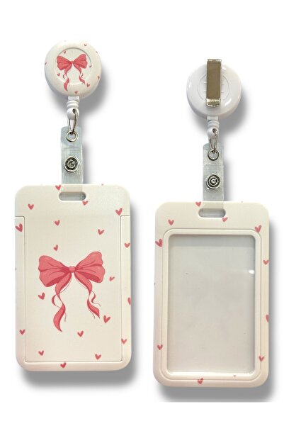 RoyalVance Yaka Kartlığı, Anahtarlık, Yoyolu Kartlık Koruyucu, Çekmeli Kart Tutucu, Kartlık Pembe Fiyonk Kalp