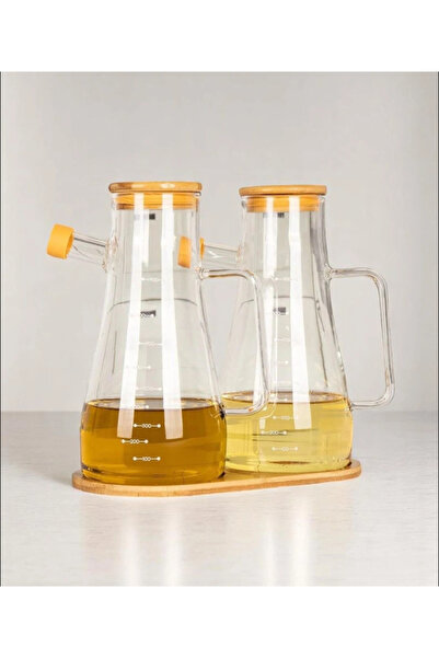 Flash Bazaar 2 Pieces 900ml Vacuum Borosilicate Oil Pot with Bamboo Lid and Bamboo Base